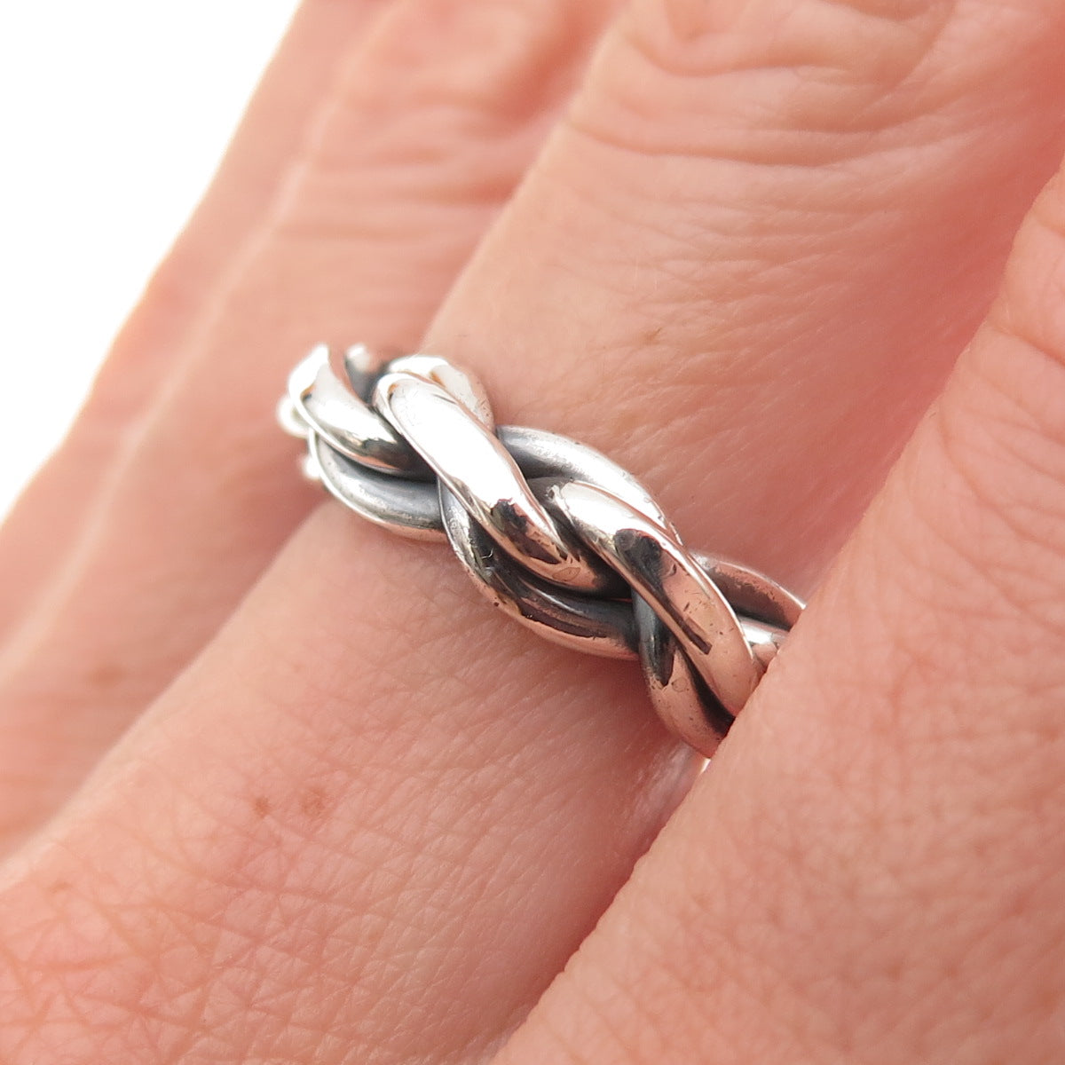 925 Sterling Silver Vintage Braided Oxidized Band Ring Size 7