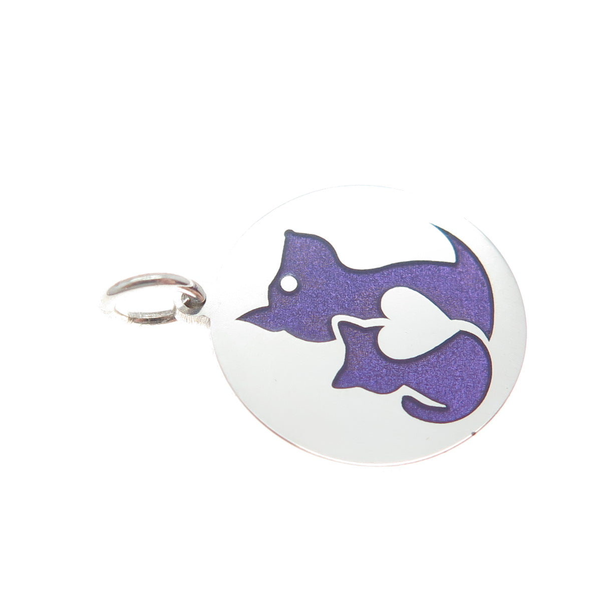 925 Sterling Silver Purple Enamel Dog & Cat Friendship Minimalist Charm Pendant