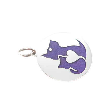 925 Sterling Silver Purple Enamel Dog & Cat Friendship Minimalist Charm Pendant