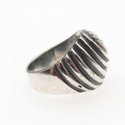 925 Sterling Silver Vintage Modernist Ribbed Oxidized Ring Size 7.5
