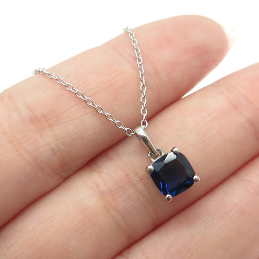 925 Sterling Silver Cushion-Cut Nano Sapphire Cable Chain Necklace 18"