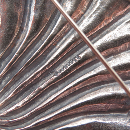 J.H. BREAKELL 925 Sterling Silver Vintage Modernist Seashell Oxidized Pin Brooch