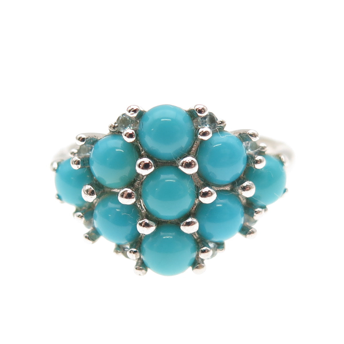 925 Sterling Silver Real Sleeping Beauty Turquoise & Blue Topaz Ring Size 8.25