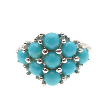 925 Sterling Silver Real Sleeping Beauty Turquoise & Blue Topaz Ring Size 8.25