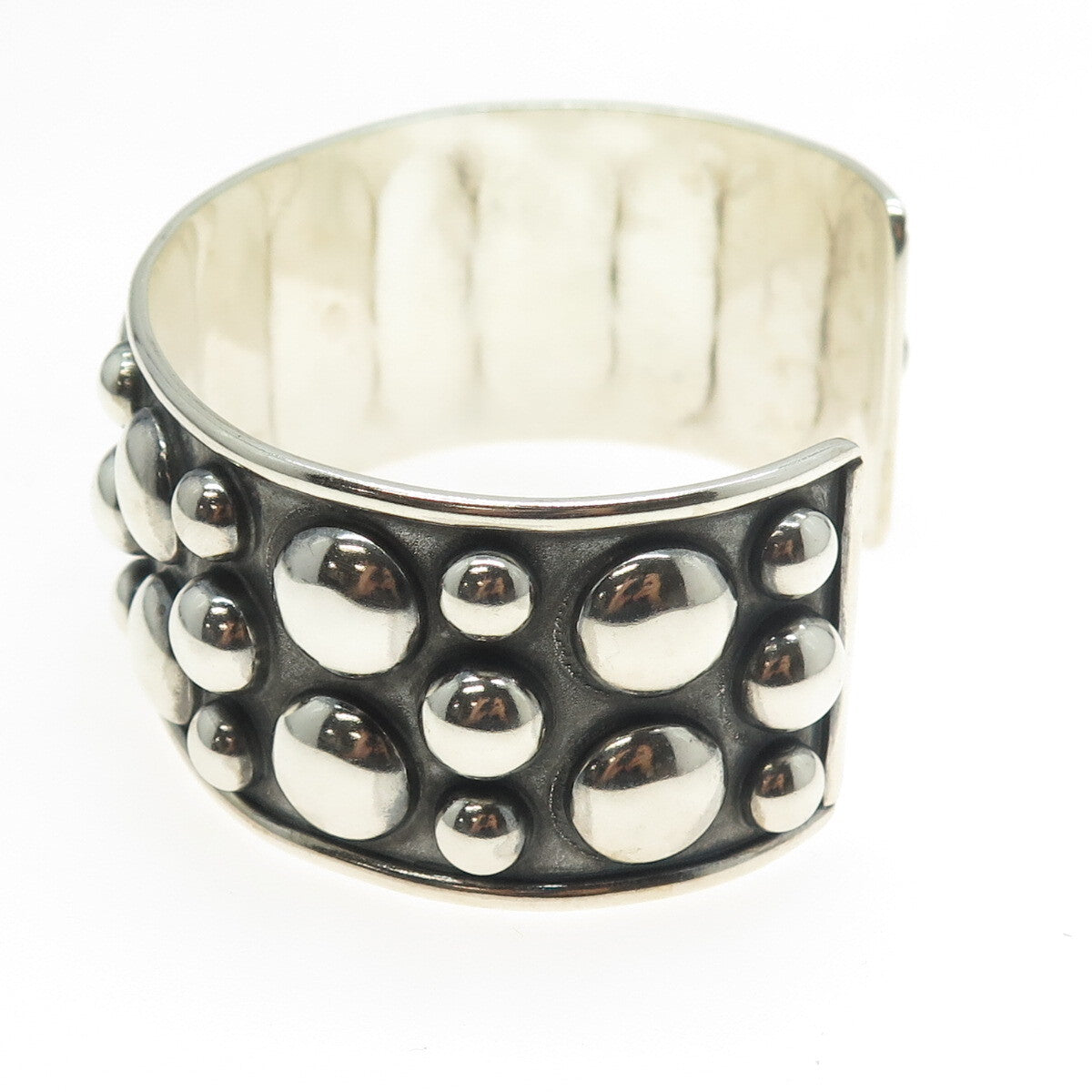925 Sterling Silver Vintage Mexico Granulated Modernist Adjustable Bracelet 7.5"