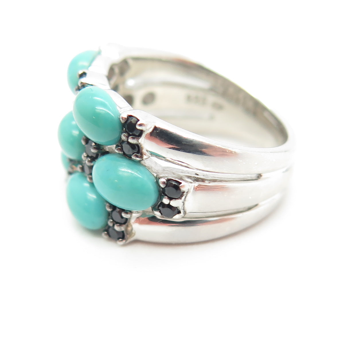 925 Sterling Silver Real Turquoise & Black Spinel Gemstone Ring Size 5.25