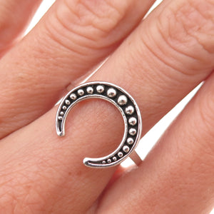 925 Sterling Silver Vintage Crescent Beaded Oxidized Ring Size 9
