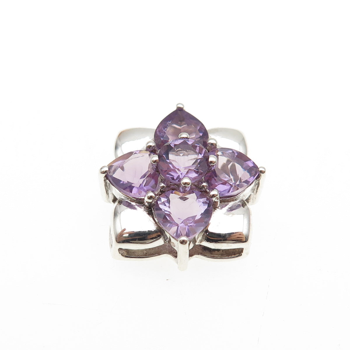 925 Sterling Silver Vintage Real Heart & Round-Cut Amethyst Mini Slide Pendant