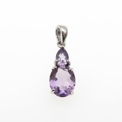 925 Sterling Silver Real Oval & Pear-Cut Amethyst Mini Charm Pendant
