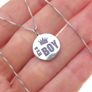 925 Sterling Silver Enamel It's A Boy Box Chain Necklace 18"