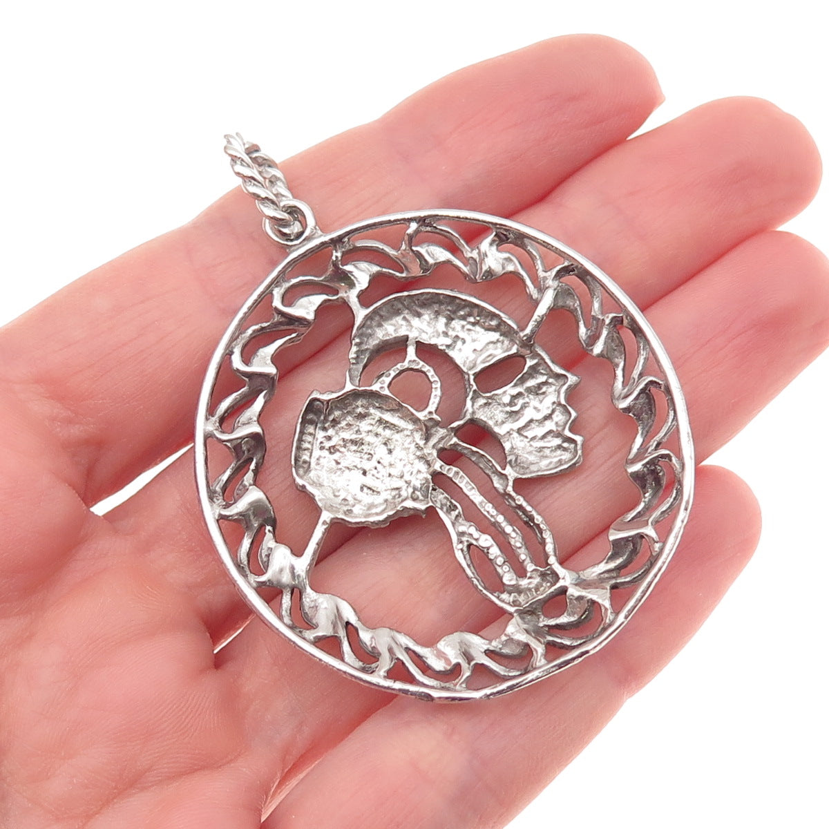 925 Sterling Silver Vintage Aquarius Zodiac Sign Oxidized Charm Pendant