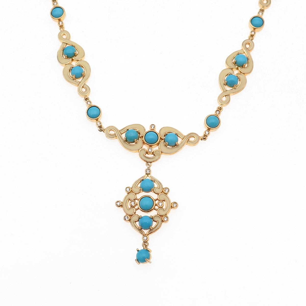 D'Joy 925 Sterling Gold Plated Enamel Real Turquoise White Topaz Necklace 16-18"