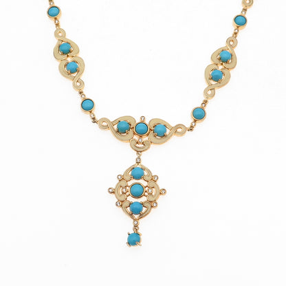 D'Joy 925 Sterling Gold Plated Enamel Real Turquoise White Topaz Necklace 16-18"