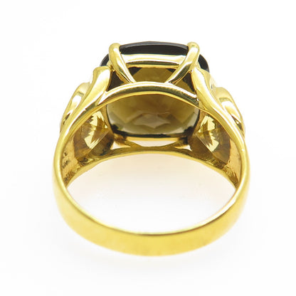 925 Sterling Silver Gold Plated Real Smoky Quartz & Citrine Ring Size 8