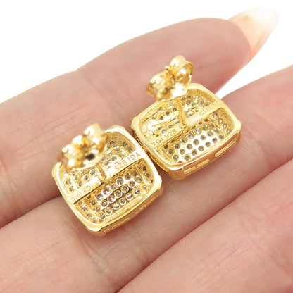 925 Sterling Silver Gold Plated Round-Cut C Z Cushion Earrings