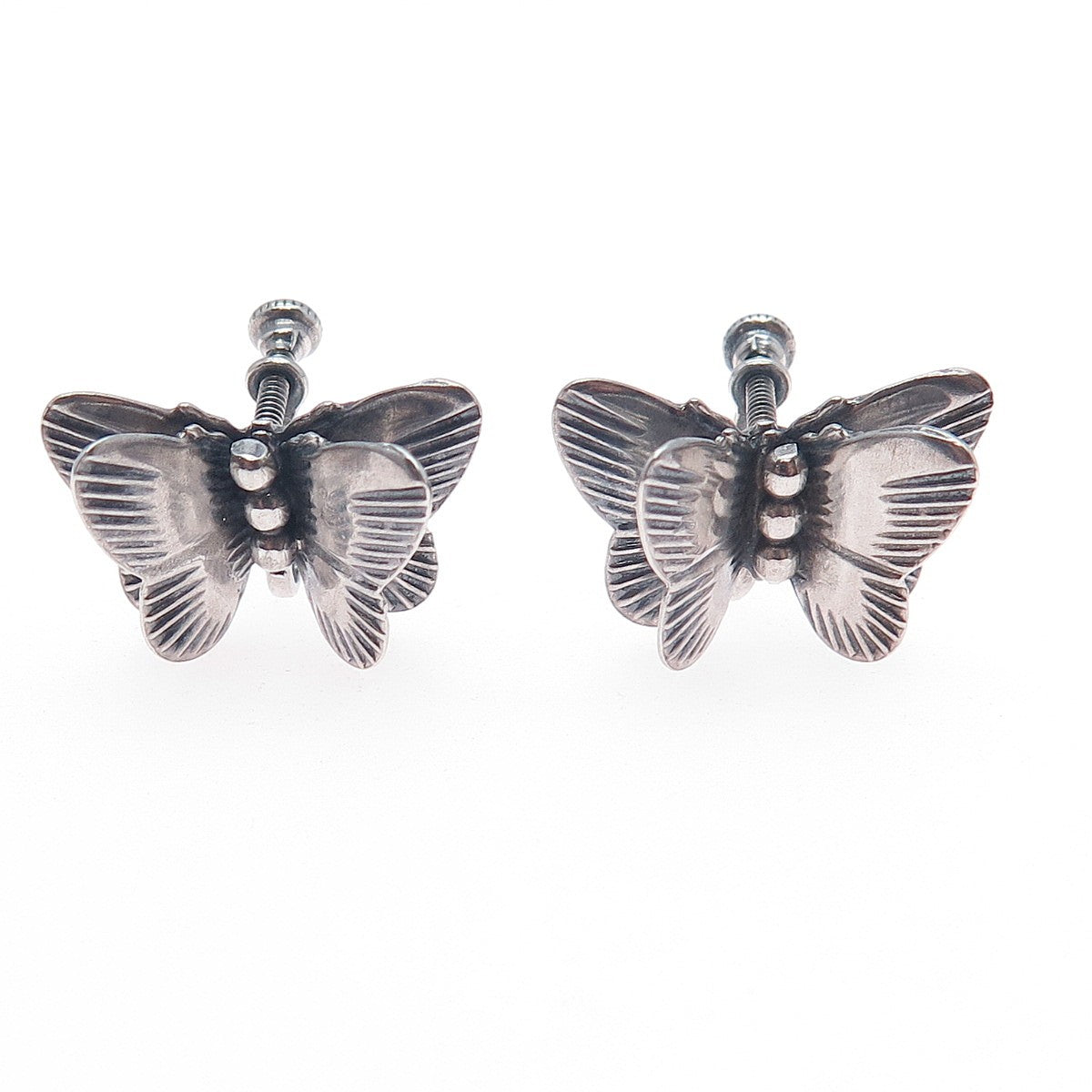 925 Sterling Silver Antique Art Deco Butterfly Oxidized Screw Back Earrings