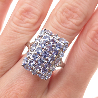 Chuck Clemency 925 Sterling Silver Real Tanzanite Cluster Ring Size 8.25