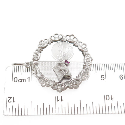 ART'S ELEGANCE 925 Sterling Vintage Pink Rhinestone Graduation Day Charm Pendant