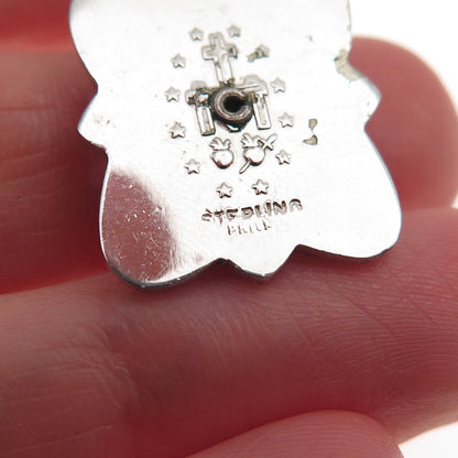 925 Sterling Silver Antique Art Deco Real MOP & Marcasite St. Mary Charm Pendant