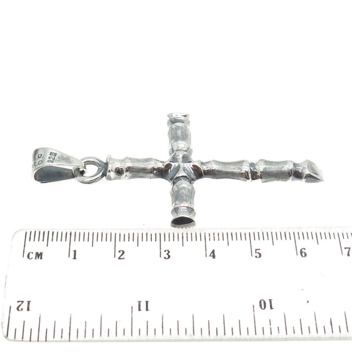 925 Sterling Silver Vintage Mexico Bamboo Cross Pendant