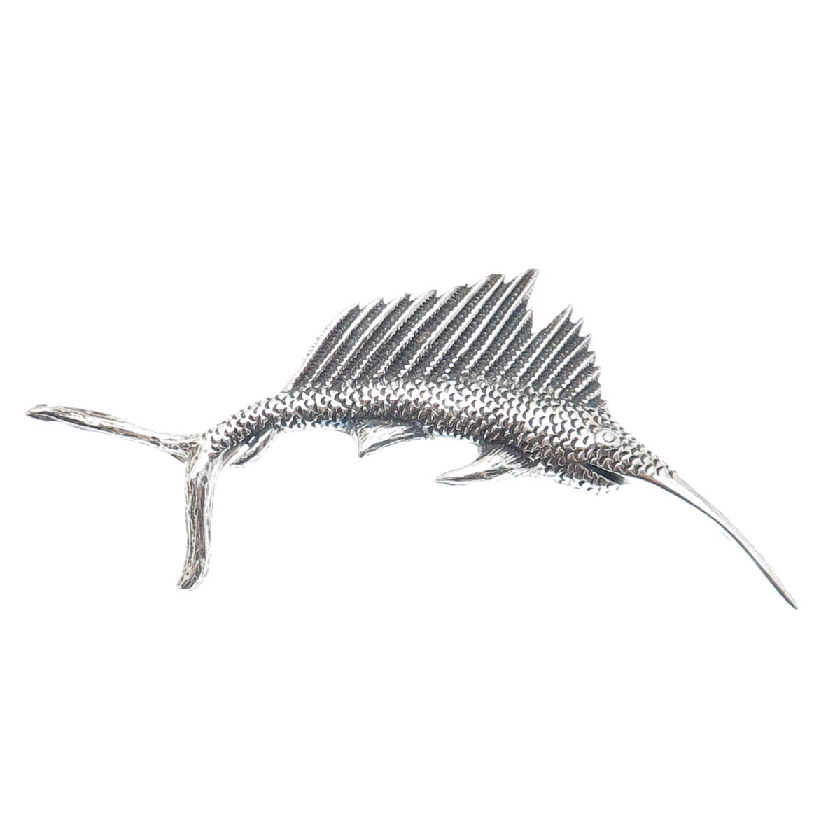 925 Sterling Silver Vintage Swordfish Oxidized Pin Brooch