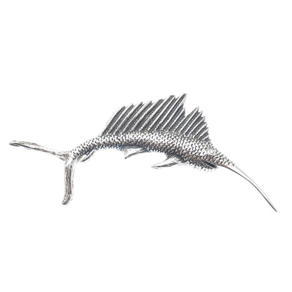 925 Sterling Silver Vintage Swordfish Oxidized Pin Brooch