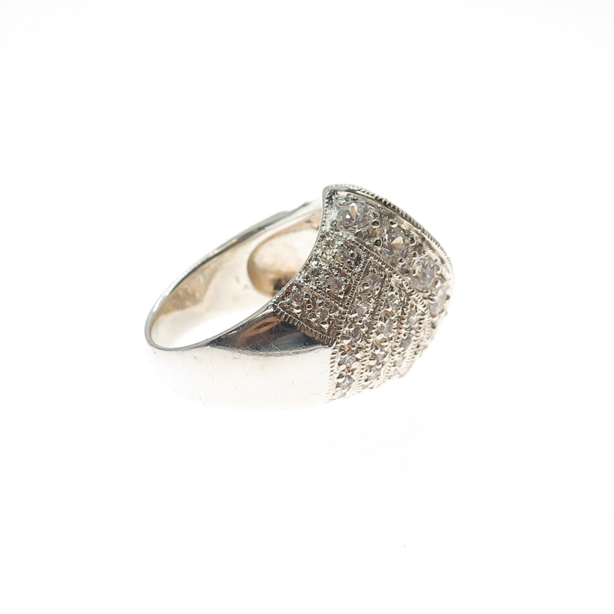 ROSS SIMONS 925 Sterling Silver Vintage Round-Cut C Z Modernist Ring Size 8.25
