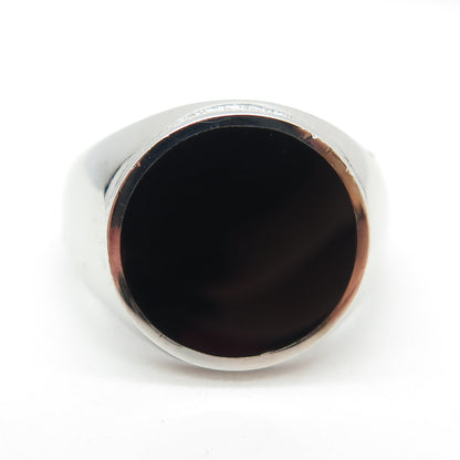 925 Sterling Silver Real Round-Cut Black Onyx Signet Ring Size 10.25