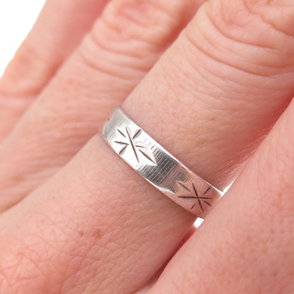 925 Sterling Silver Vintage Starburst Oxidized Band Ring Size 7