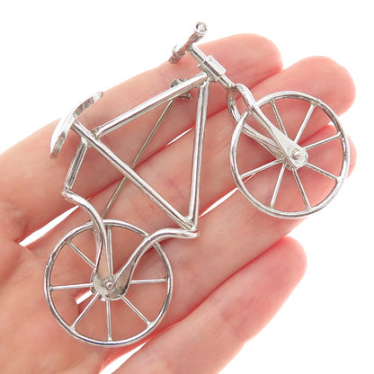 925 Sterling Silver Vintage Mexico Bicycle Movable Wheels Pin Brooch