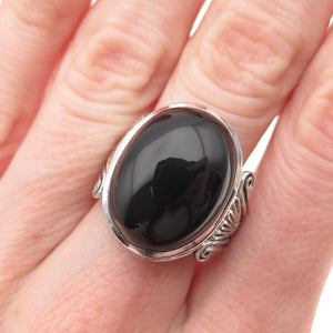 925 Sterling Silver Vintage Black Onyx Art Deco Style Oxidized Ring Size 7.25