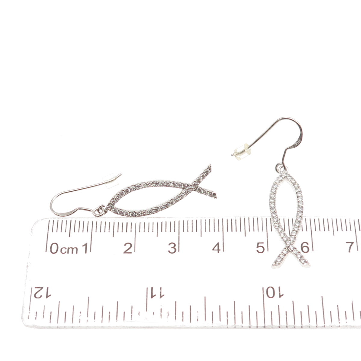 925 Sterling Silver Round-Cut C Z Pisces Zodiac Sign Dangle Earrings