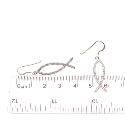 925 Sterling Silver Round-Cut C Z Pisces Zodiac Sign Dangle Earrings