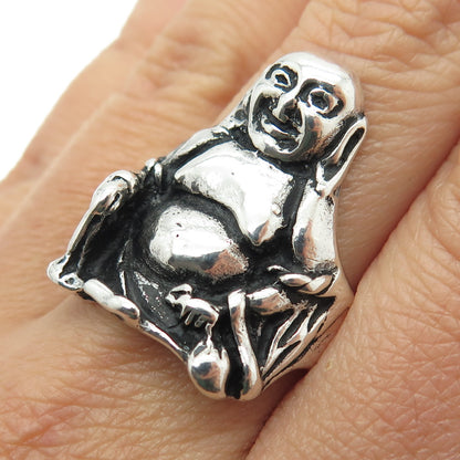 925 Sterling Silver Vintage Buddha Oxidized Ring Size 10