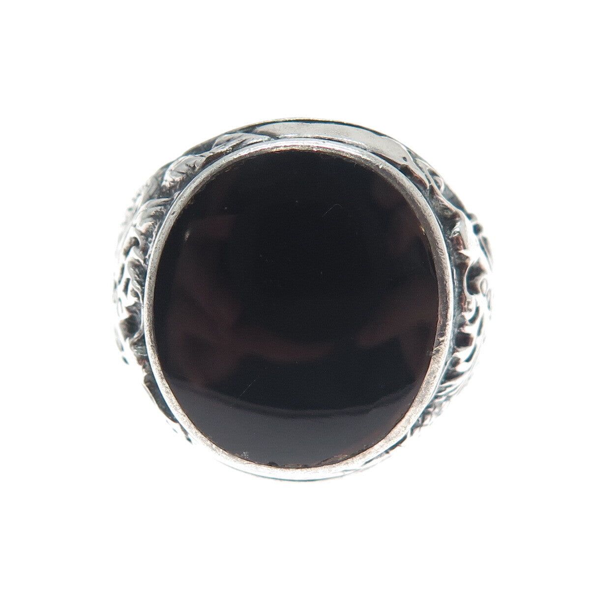 925 Sterling Silver Vintage Real Black Onyx Dragon Oxidized Ring Size 10