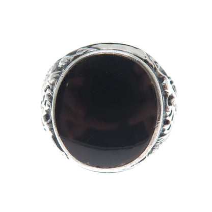 925 Sterling Silver Vintage Real Black Onyx Dragon Oxidized Ring Size 10