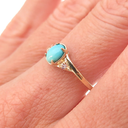 Chuck Clemency 925 Sterling Gold Plated Real Turquoise & White Topaz Ring Size 7