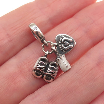 925 Sterling Silver Enamel & C Z Baby Bottle Shoes Dangle Slide Charm