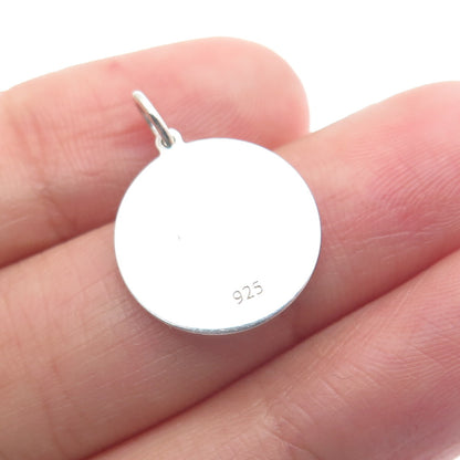 925 Sterling Silver Red Enamel Family Hearts Round Tag Minimalist Charm Pendant