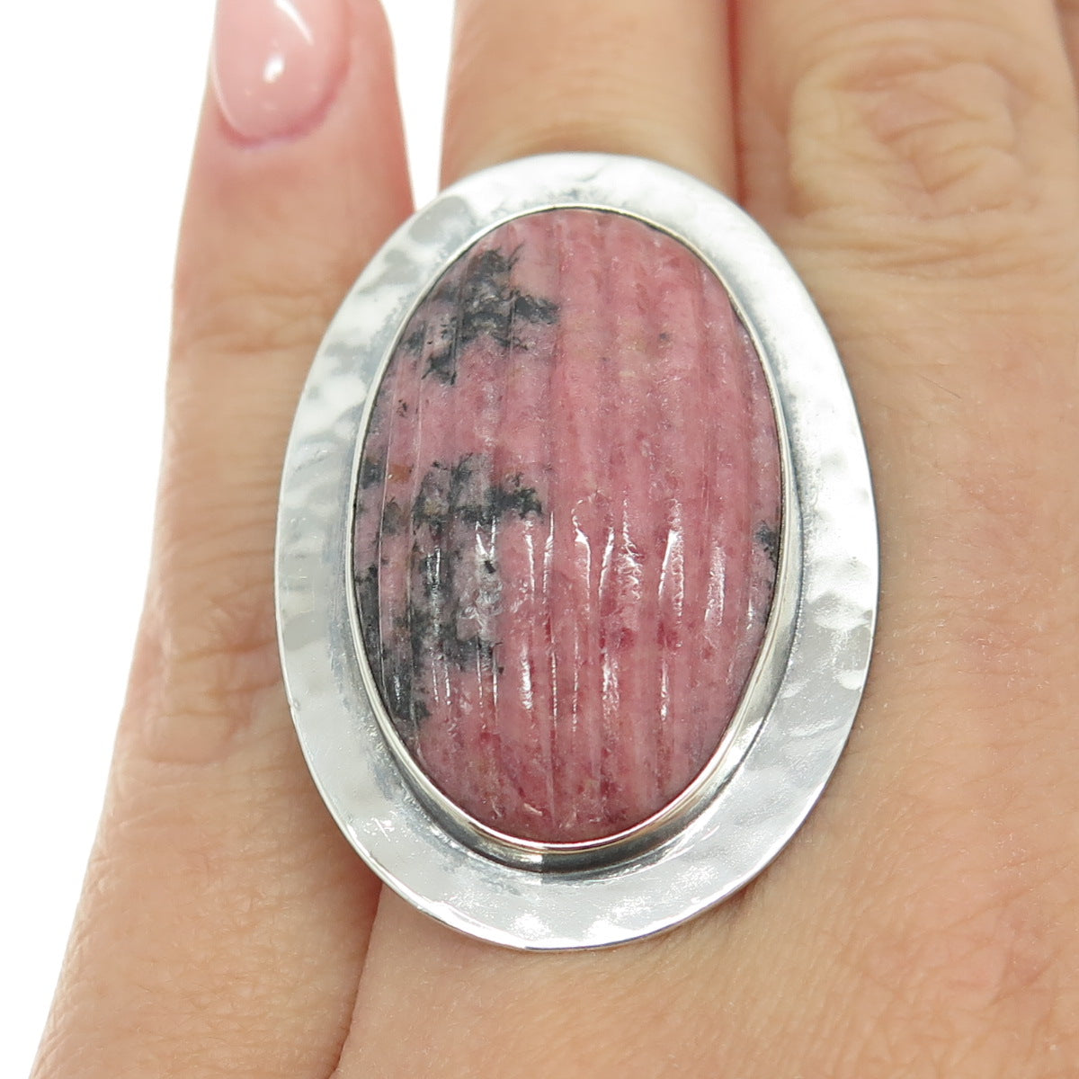 CERRO BLANCO 925 Sterling Silver Vintage Mexico Real Rhodonite Ring Size 5.25