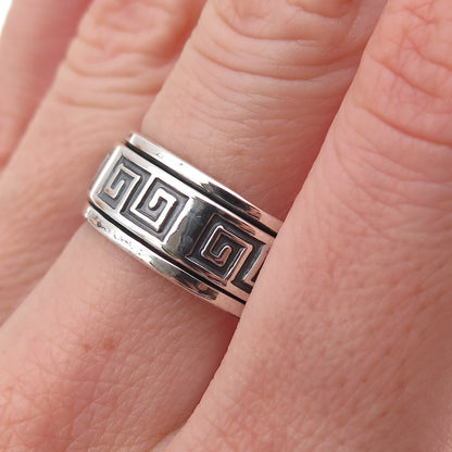 950 Silver Vintage Spiral Oxidized Rotating Band Ring Size 10