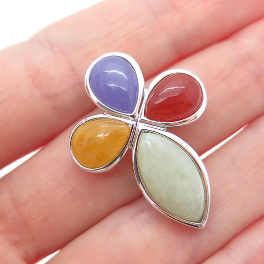 ROSS SIMONS Sterling Silver Vintage Real Multi-Color Jade Slide Charm Pendant
