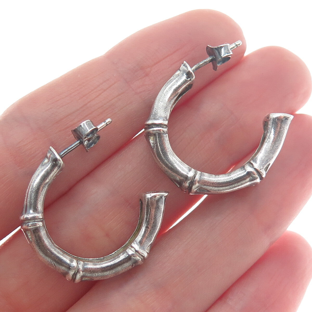 ECCLISSI 925 Sterling Silver Vintage Bamboo Hoop Oxidized Earrings