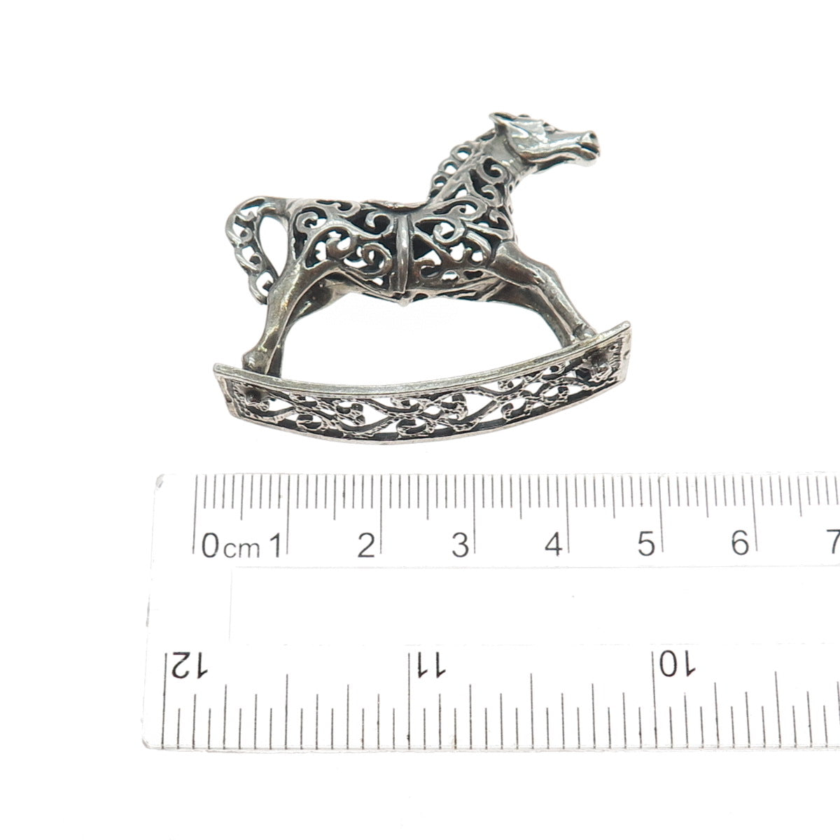 800 Silver Vintage Italy Rocking Horse Oxidized Miniature