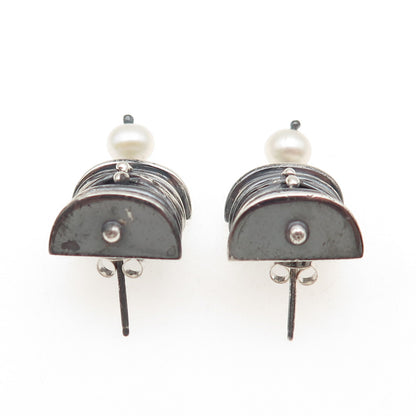 DAC Deborah Armstrong 925 Sterling Silver Vintage Real Pearl Modernist Earrings