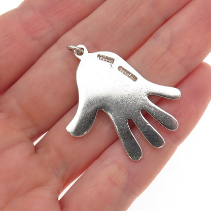 925 Sterling Silver Vintage Israel Hand Palm Charm Pendant
