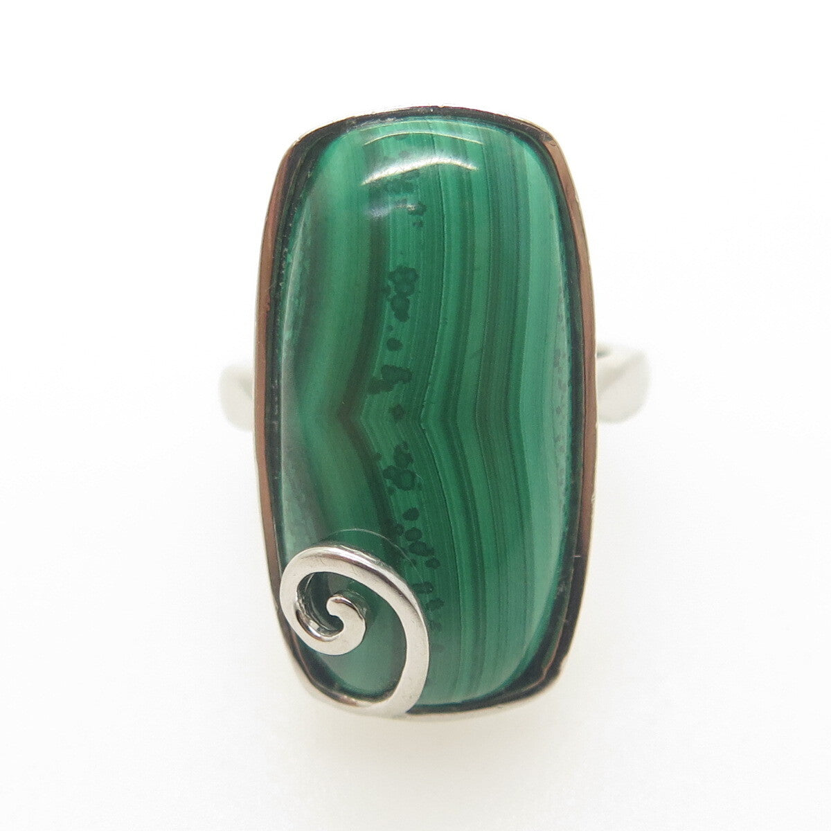 HAROLD TRUJILLO 925 Sterling Silver Real Cabochon Malachite Spiral Ring Size 6