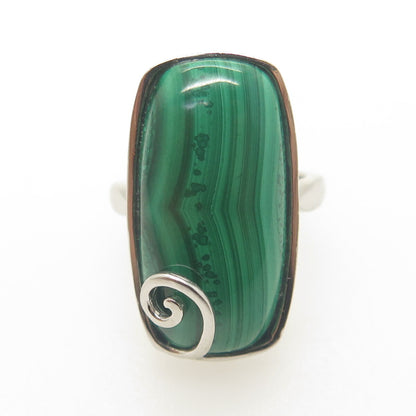 HAROLD TRUJILLO 925 Sterling Silver Real Cabochon Malachite Spiral Ring Size 6