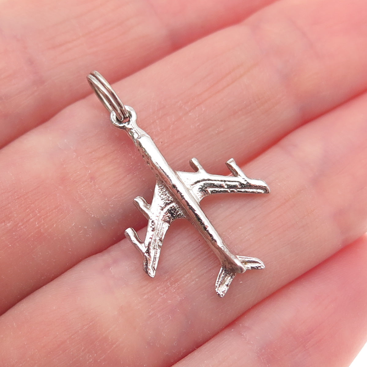 925 Sterling Silver Vintage Airplane 3D Charm Pendant