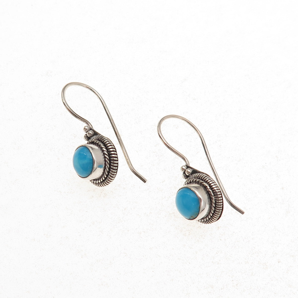 925 Sterling Silver Vintage Real Sleeping Beauty Turquoise Dangle Earrings